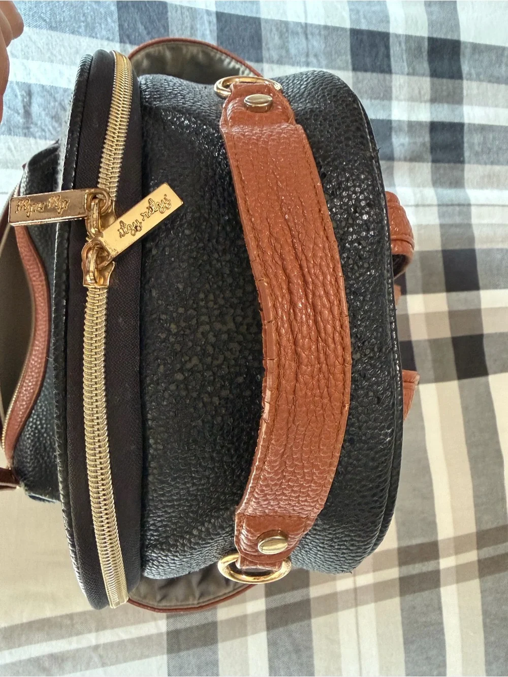 Itzy Ritzy Black, White & Tan Herringbone Accent Backpack